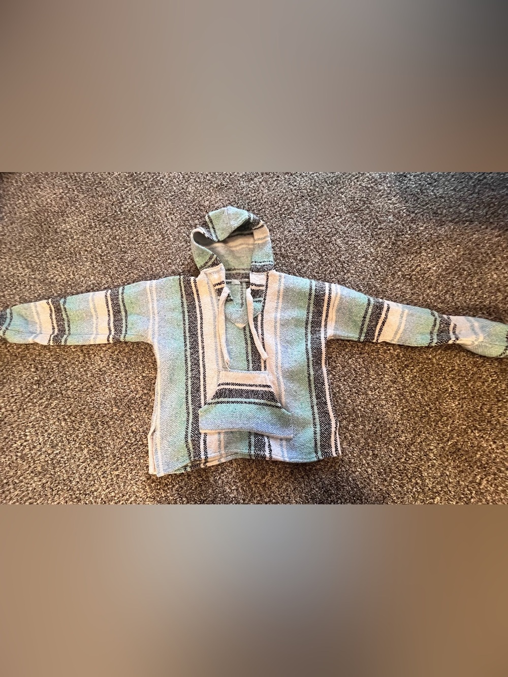 Striped Baja Hoodie- Mint, Light Blue, Black, & White